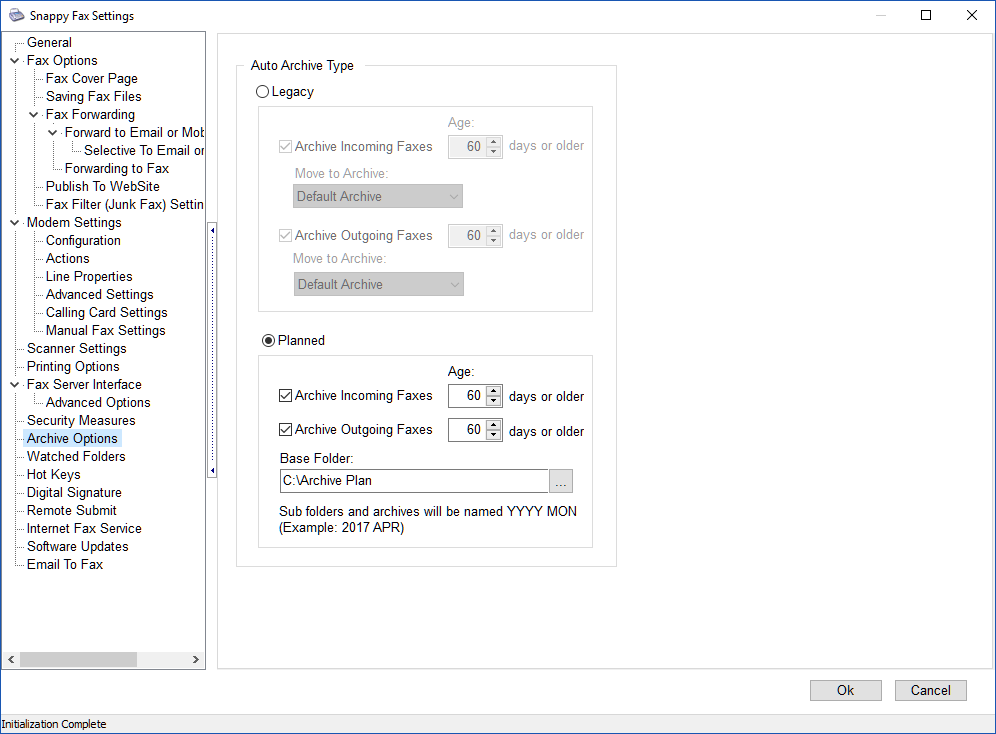 Snappy-Fax-Settings-Archive-Options