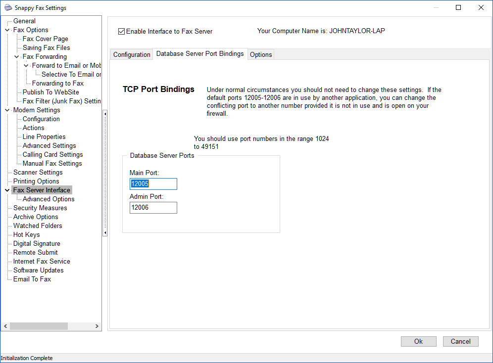 Snappy-Fax-Settings-Fax-Server-Port-Bindings